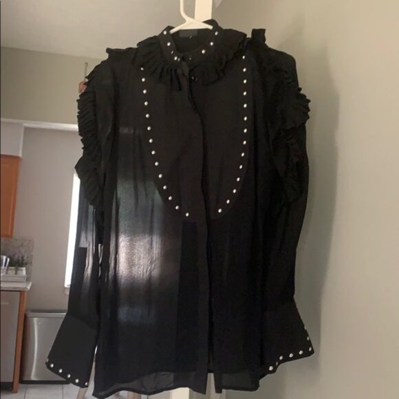 - Just Cavalli Ruffle frill silk black Blouse Size 40 - Picture 3 of 11